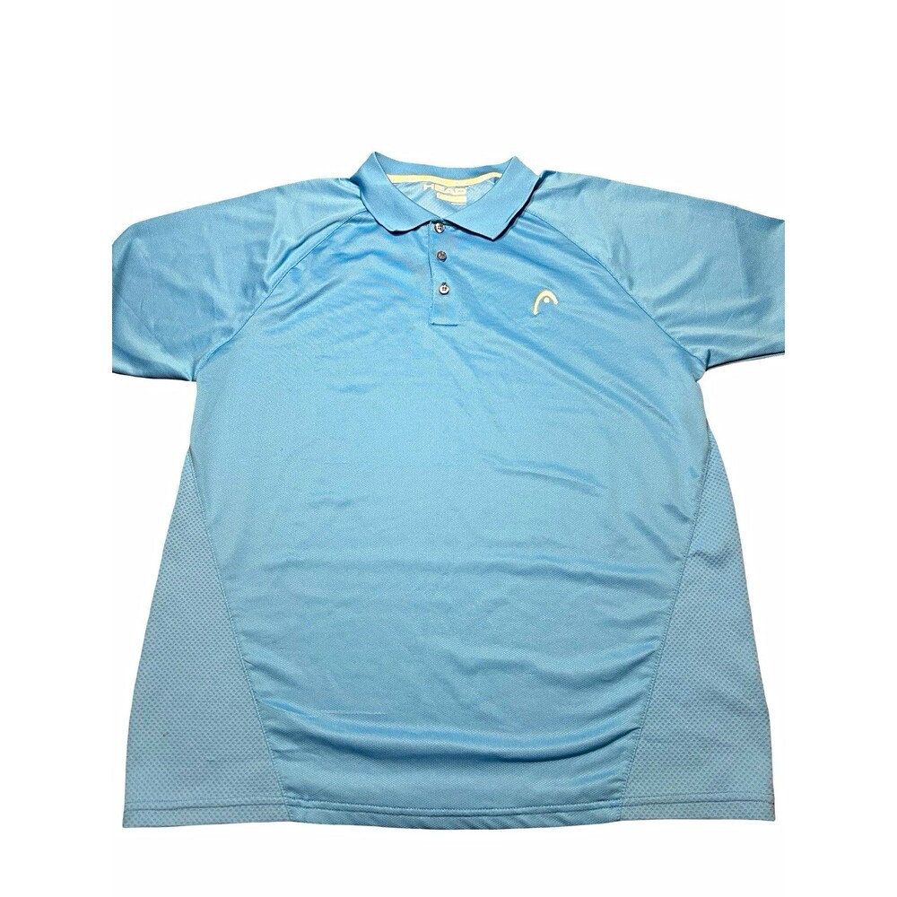 HEAD Polo Shirt Men’s L Blue Solid Short Sleeve Collared performance